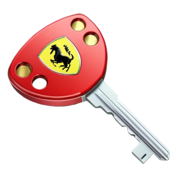 red Ferrari key with a green background sticker