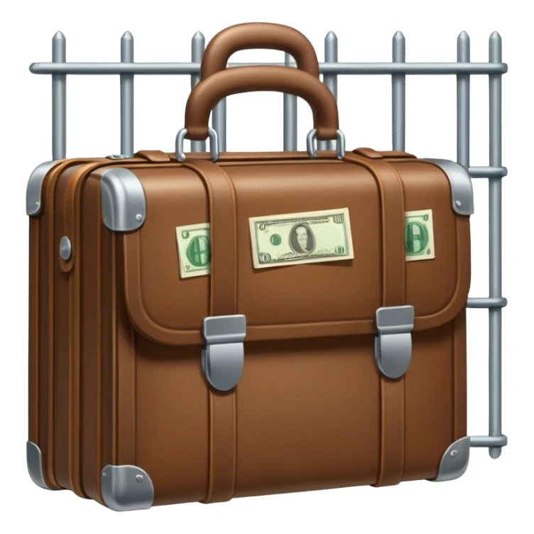 a briefcase with money behind prison bars sticker
