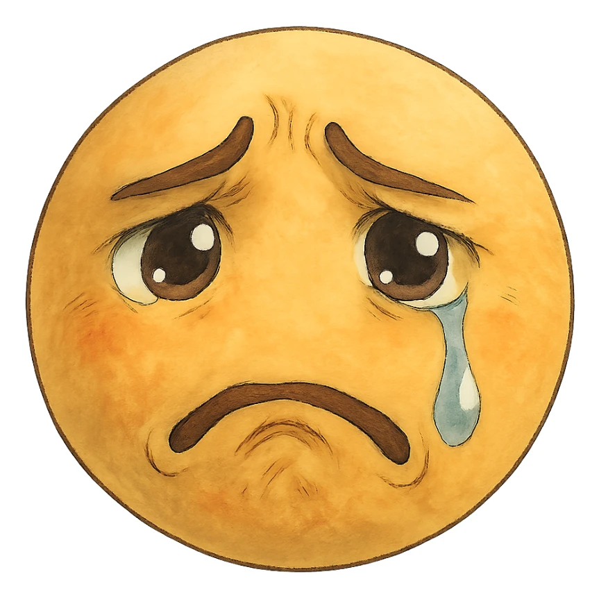 sad crying emoji, expressive face, single tear sticker