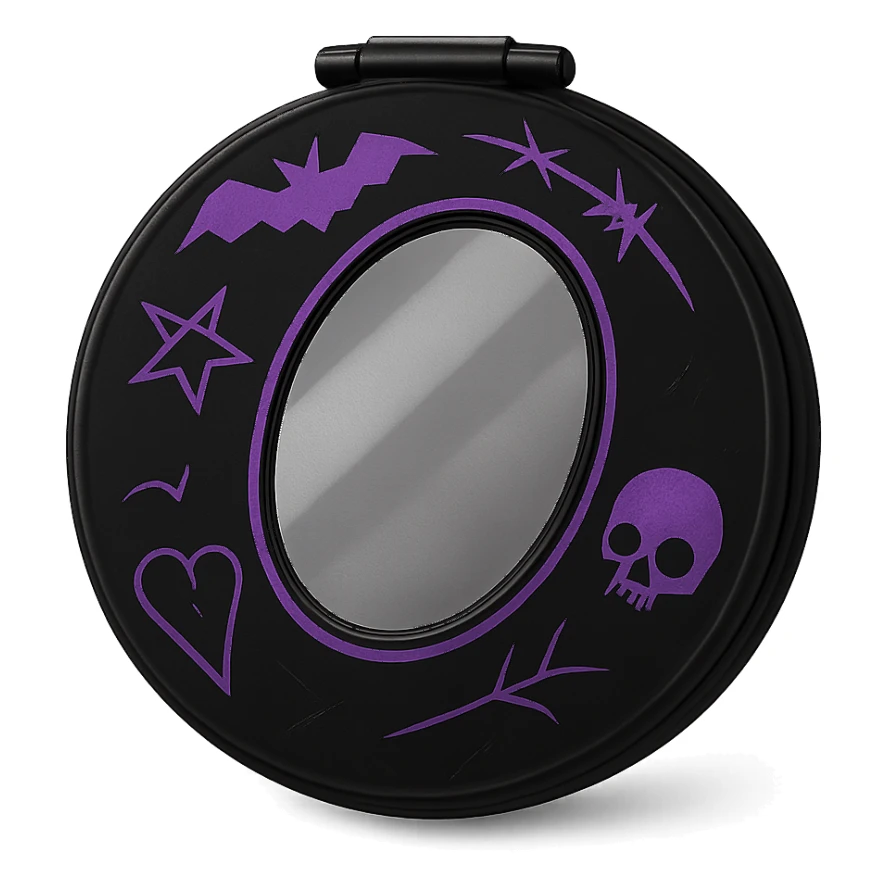 emo style black and purple compact mirror, no background sticker