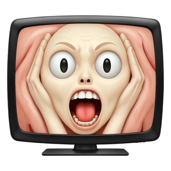 TV screen showing a screaming face sticker