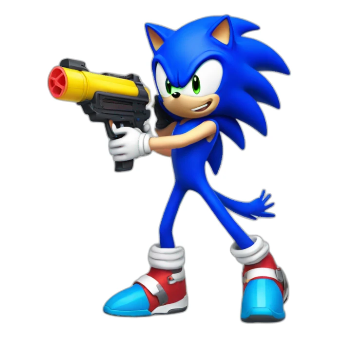 Sonic with a water gun sticker