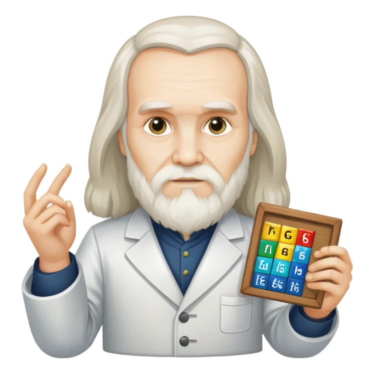 Dmitri Mendeleev with periodic table of elements sticker