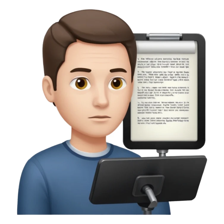 a man looks at the text from the prompter sticker