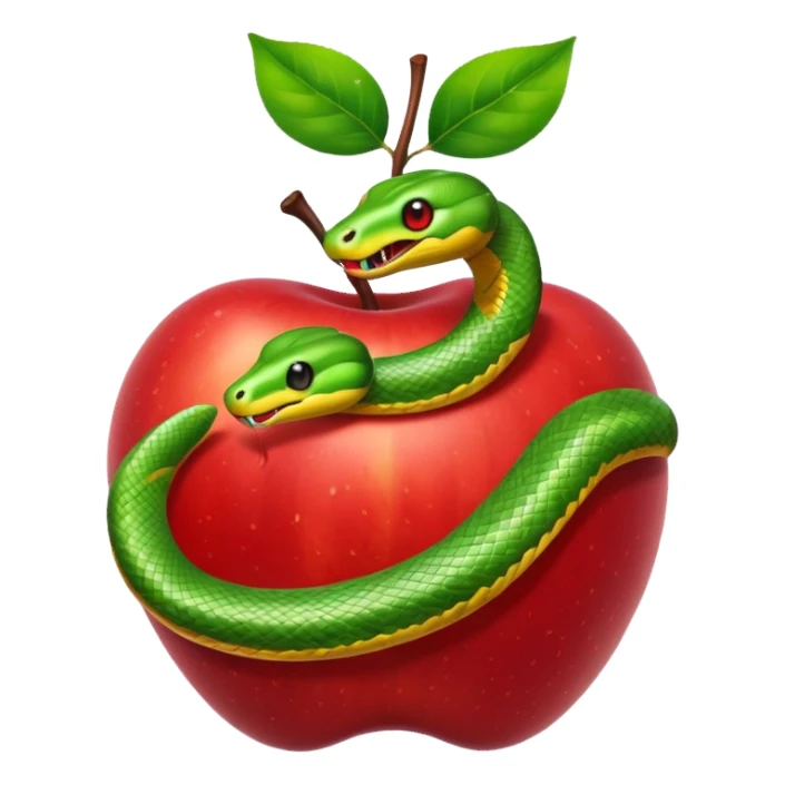 A snake wraps around an apple sticker
