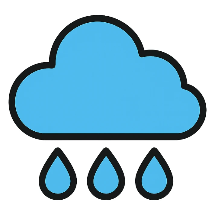 rain icon, simple and clear, colored lineal with black outlines sticker