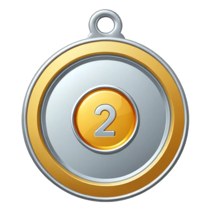 silver medal with a 2 inside sticker