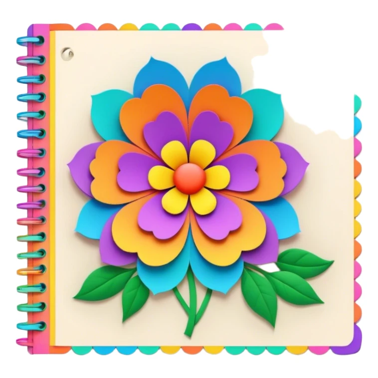 3D, psychedelic colored lined paper with hippie style flower border sticker