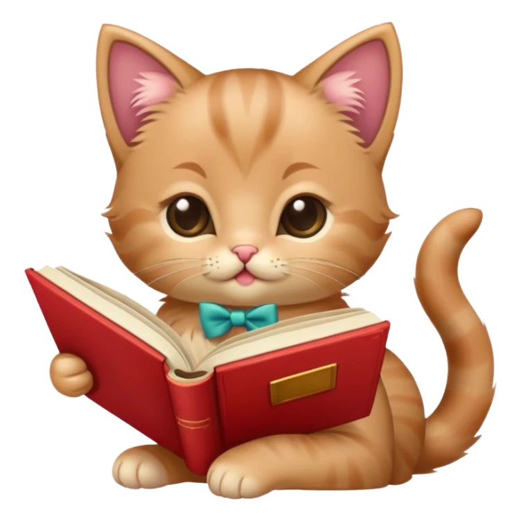 a kitten with a bow reading a romance book sticker