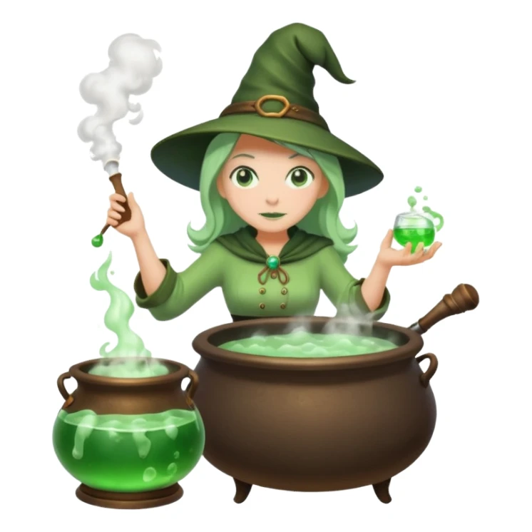 green witch cooking potion sticker