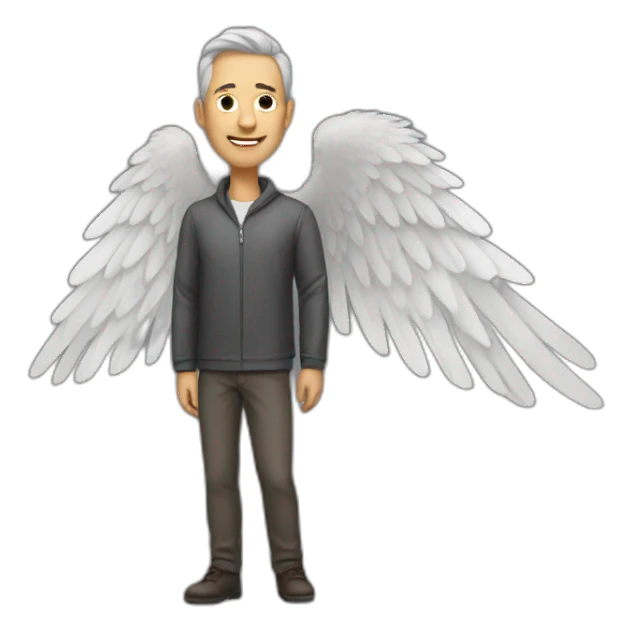 Man with wing sticker