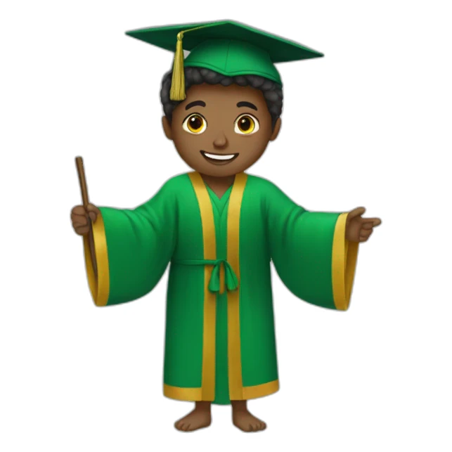 a student in a green robe sticker