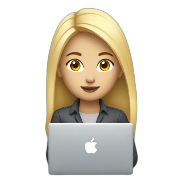 blonde asian female software engineer with Macbook on the side sticker