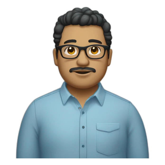 chubby light skinned mexican man in black rectangular glasses wearing a light blue oxford button up sticker