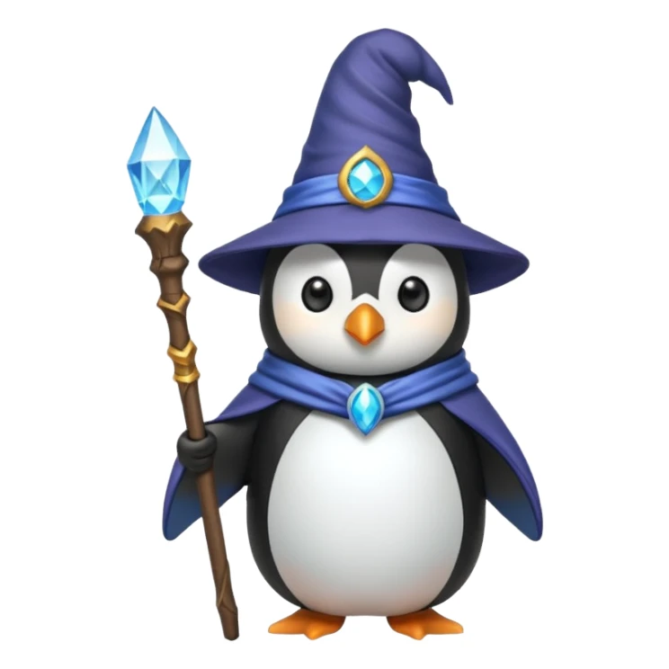 penguin wizard holding a staff wearing a wizard hat magical sticker