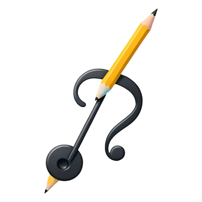 Minimalistic flat vector icon, iOS style, thin black contour on white background. Musical note with a pencil crossing it. Clean, no text, no shadows sticker
