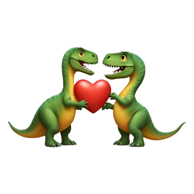 Two dinosaurs holding a heart sticker