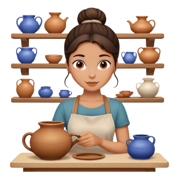 Brunette girl, bun, doing pottery sticker