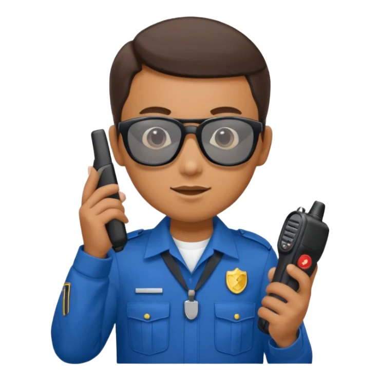 school security, blue cloth, sun glasses, holding walkie-talkie sticker