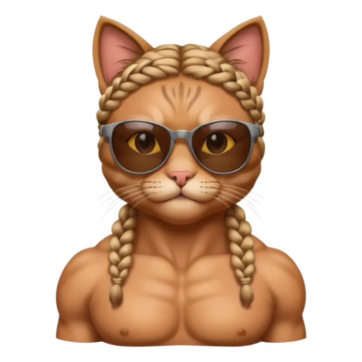 Bodybuilder cat with braids wearing sunglasses sticker