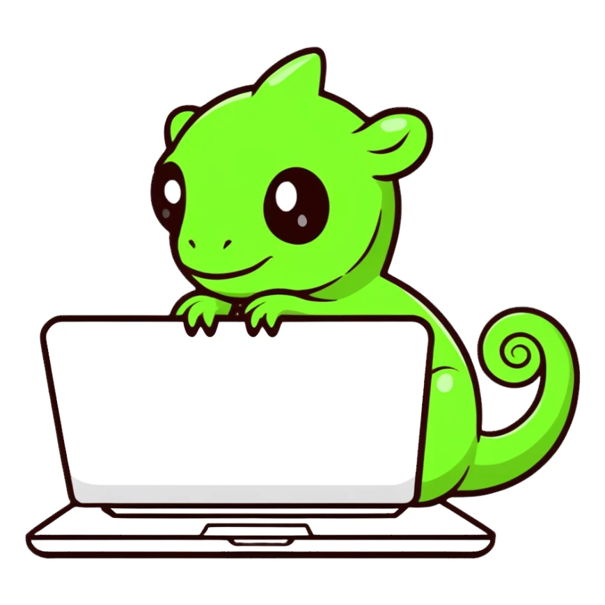 chameleon typing on laptop sticker