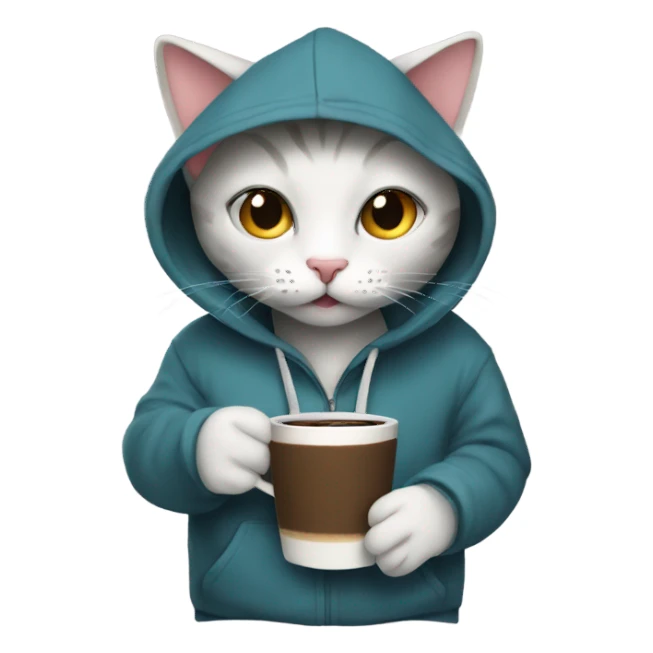 Cat in hoodie drinking coffee  sticker