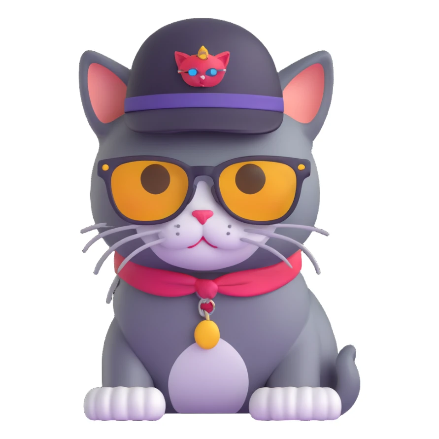 cat wearing sunglasses and a tiny hat sticker