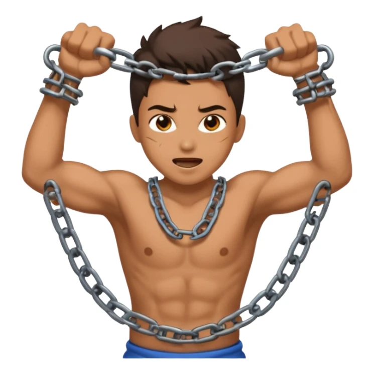 fearless emoji, person breaking chains, triumphant expression sticker