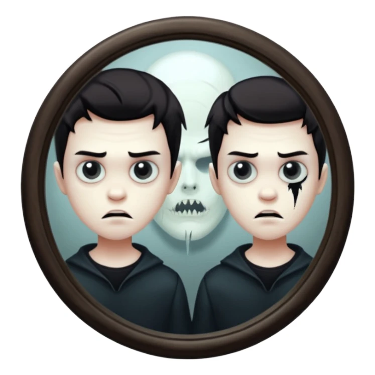 Spooky killer on mirror behind boy sticker