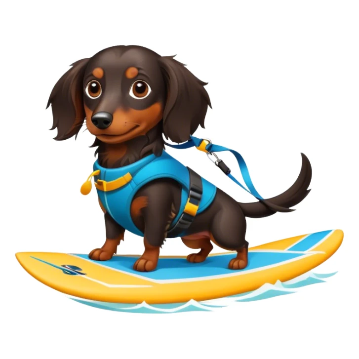 Long haired, dark-haired dachshund kitesurfing sticker