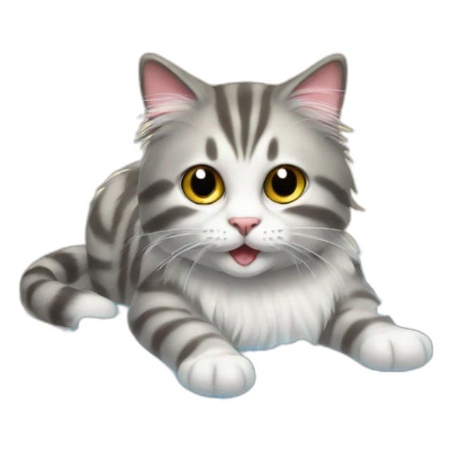 fluffy cat washes the floor, there are bubbles around sticker