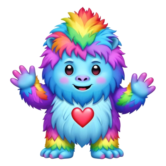rainbow yeti heart hands sticker