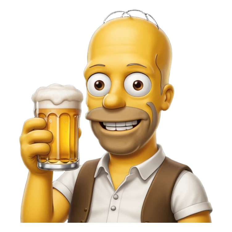 homer simpson smiling with a beer sticker