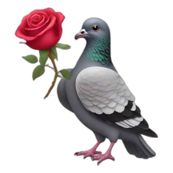 a pigeon carrying a rose sticker
