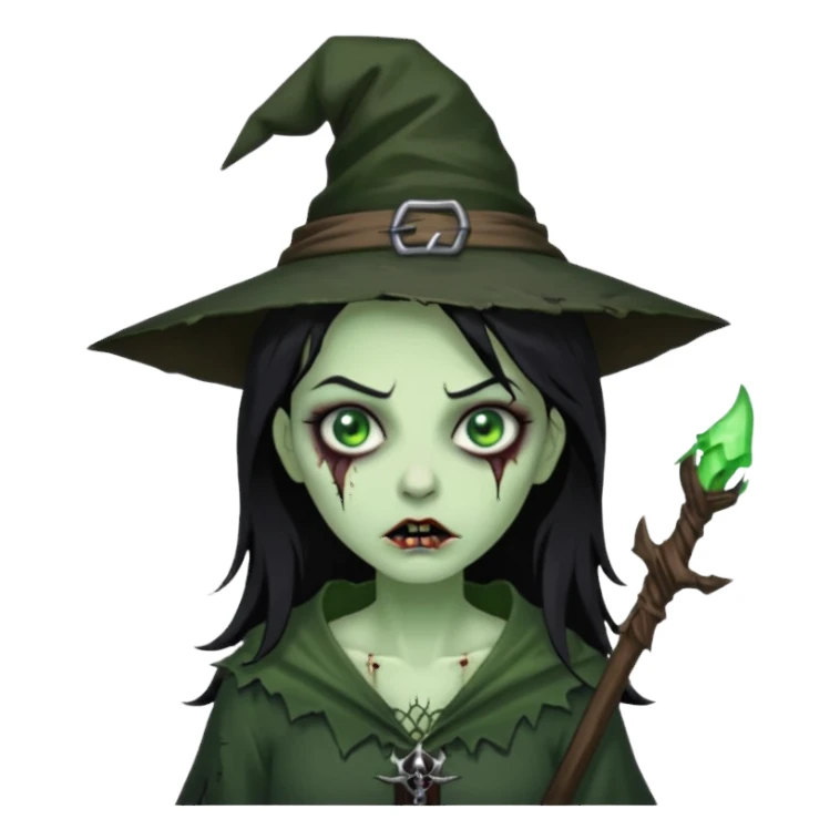black hair zombie witch sticker