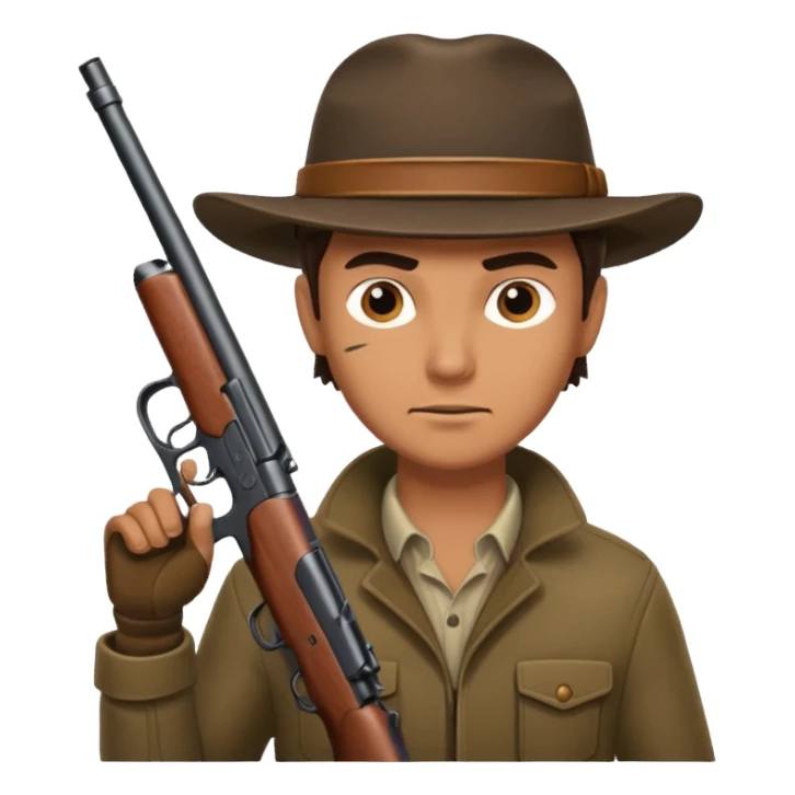 male hunter holding a gun, simple, clear expression sticker