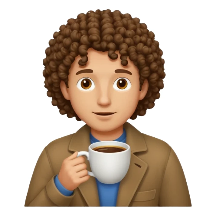 curly man drink coffe sticker