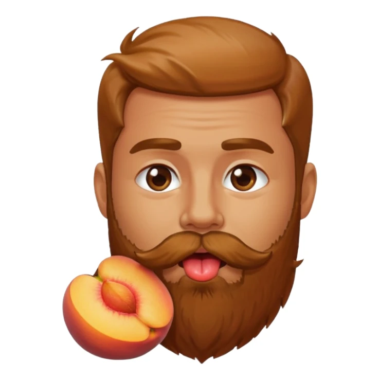 Man with beard licking peach sticker