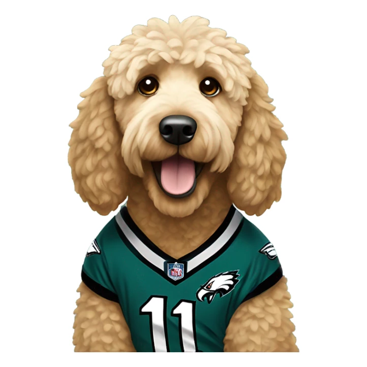 Golden doodle wearing eagles jersey sticker