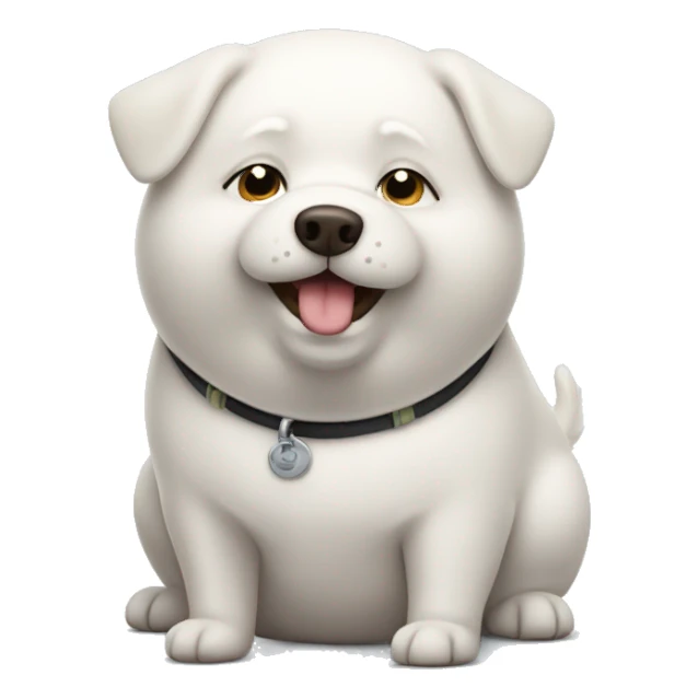 chubby white dog with a belly sticker