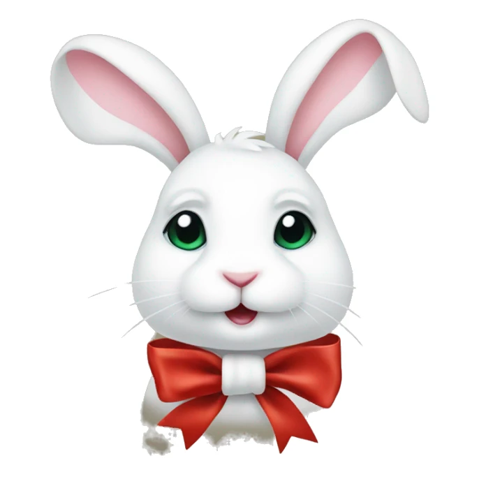 White bunny with a Christmas bow sticker