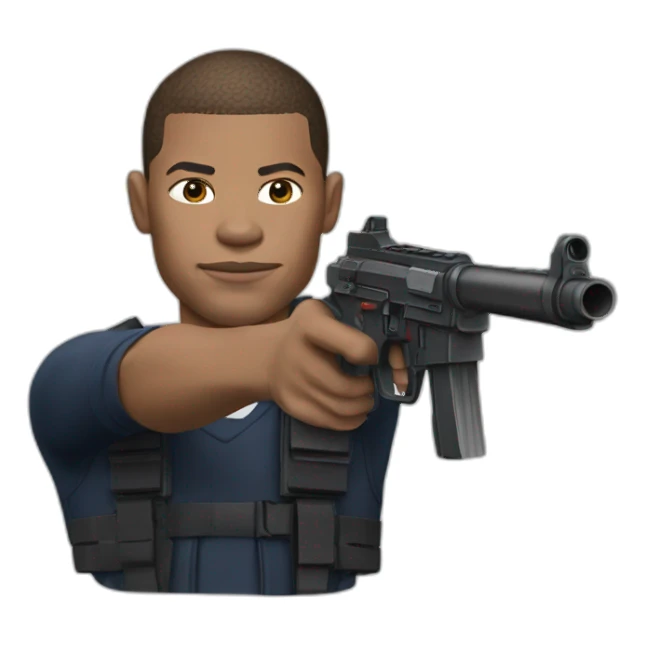 Mbappé with a fake gun sticker