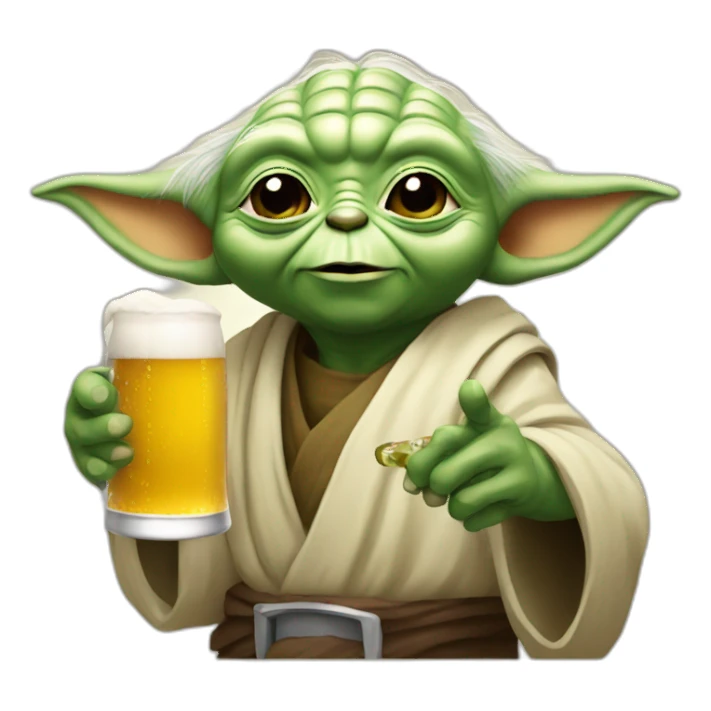 Yoda holding a beer sticker