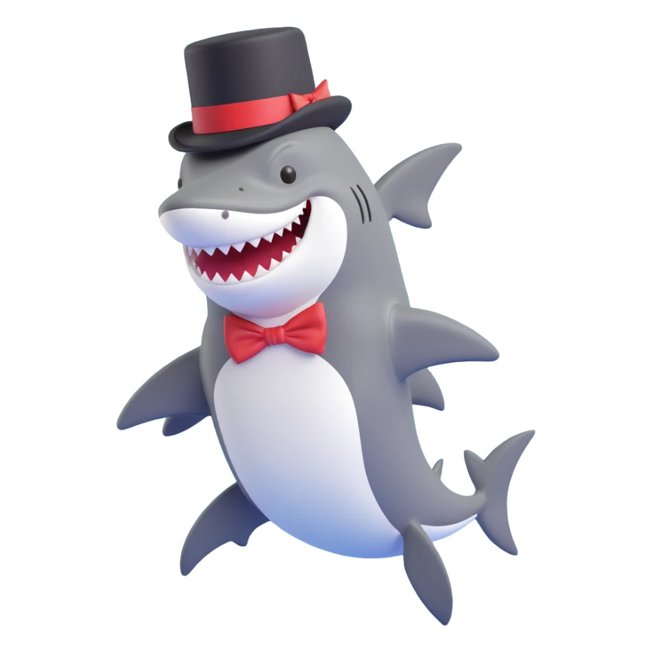 dapper shark in a top hat, looking sophisticated sticker