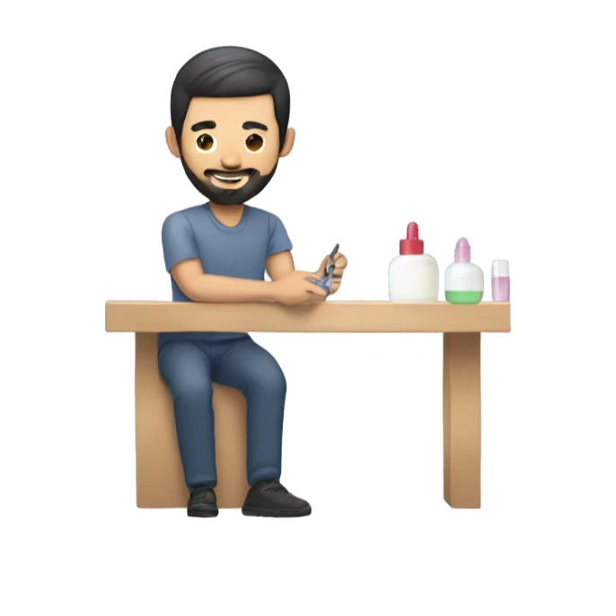 Asian beard guy doing nail polishing extension sticker
