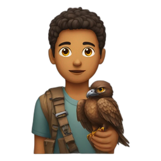a boy with a hawk on his shoulder sticker