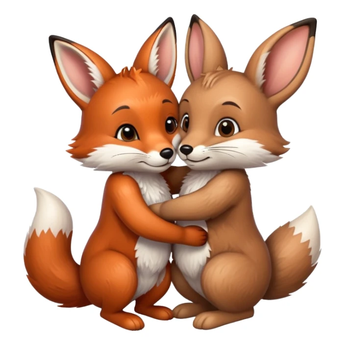 A fox hugs a brown bunny sticker