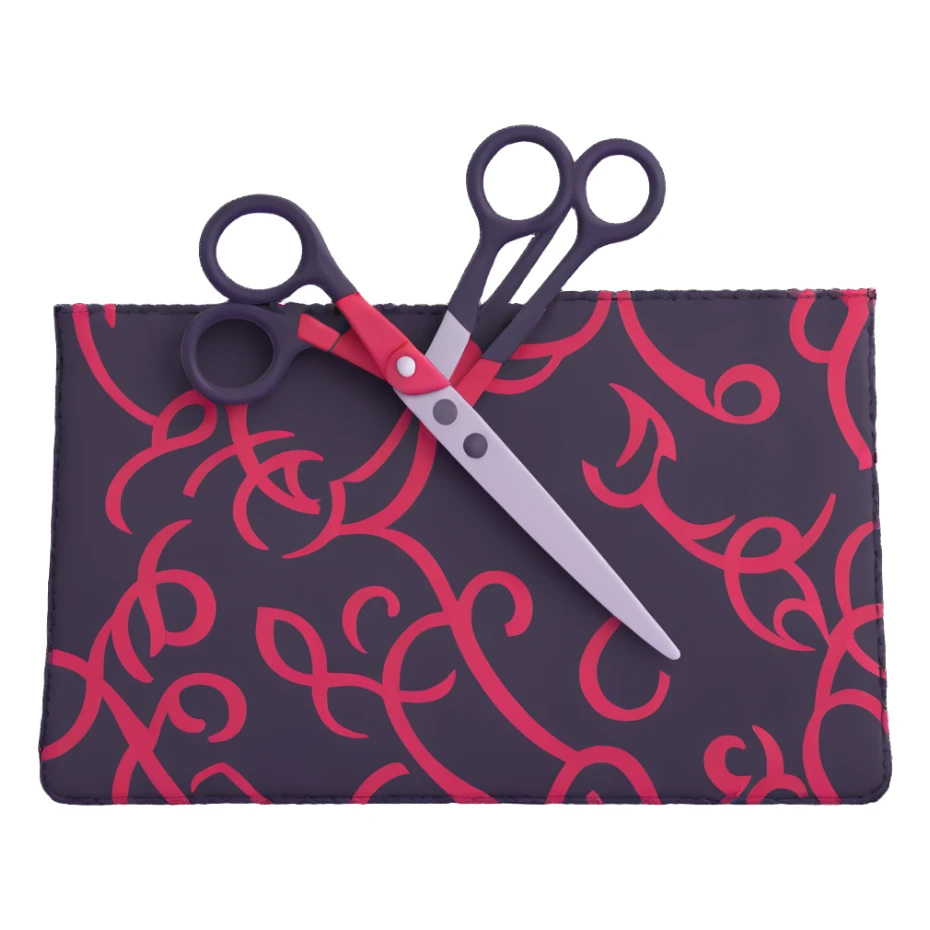 scissors cutting through patterned cloth sticker