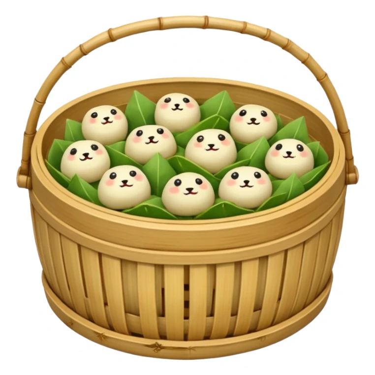 A bamboo steamer basket filled with tiny dumplings. sticker