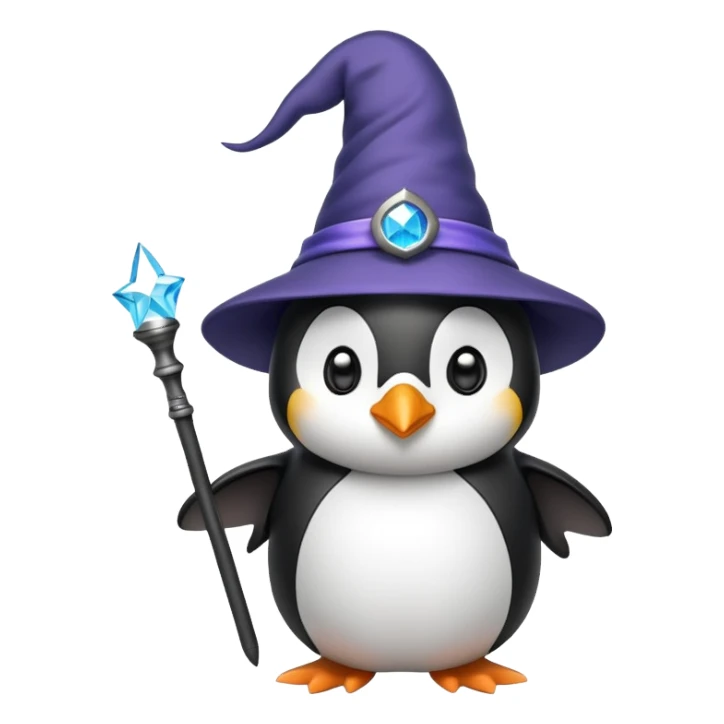 penguin with wizard hat and magic wand sticker